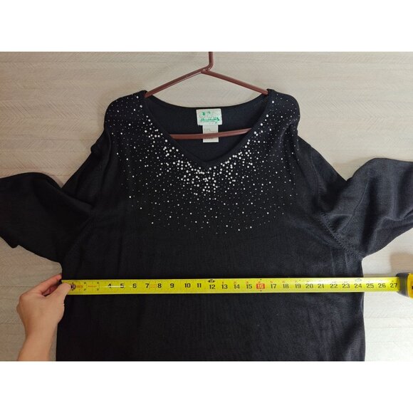 Vintage Quacker Factory Black V-Neck Long Sleeve Top Embellished Rhinestones 3X - Picture 6 of 7